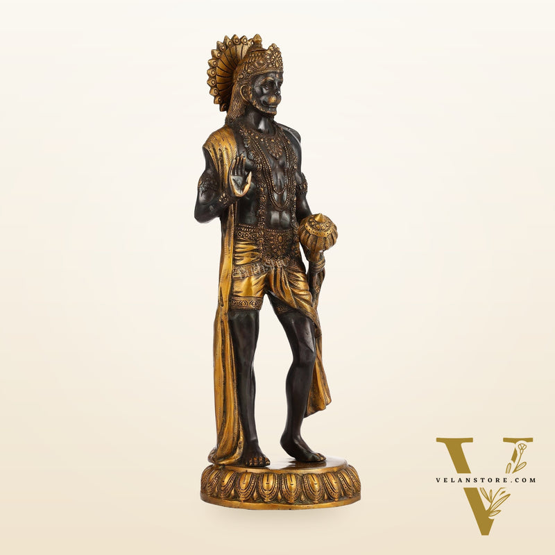 Brass Standing Lord Hanuman Statue 22.5"