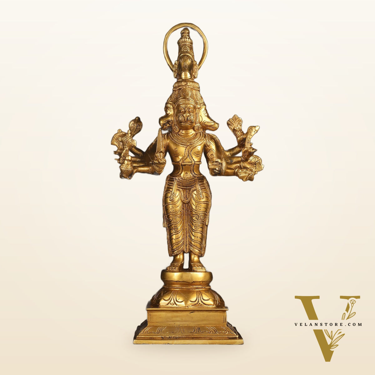 Brass Standing Lord Panchmukhi Hanuman Statue 22 inch
