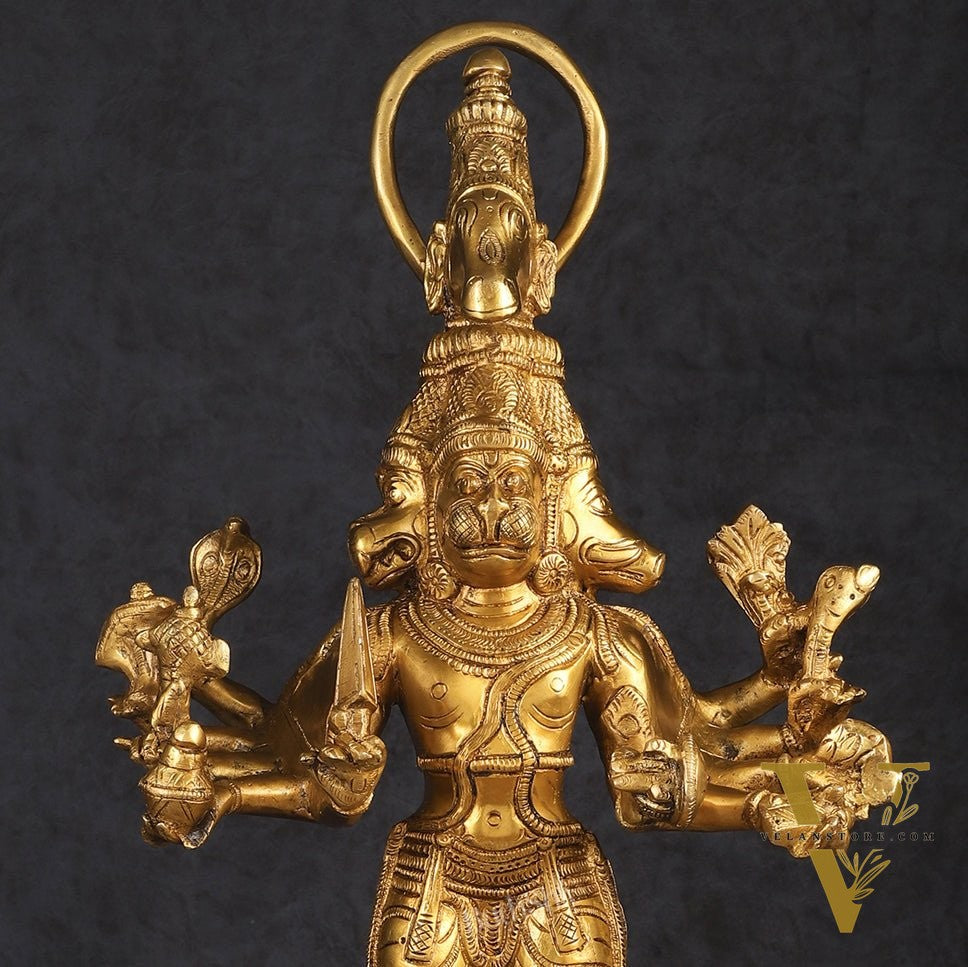 Brass Standing Lord Panchmukhi Hanuman Statue 22 inch