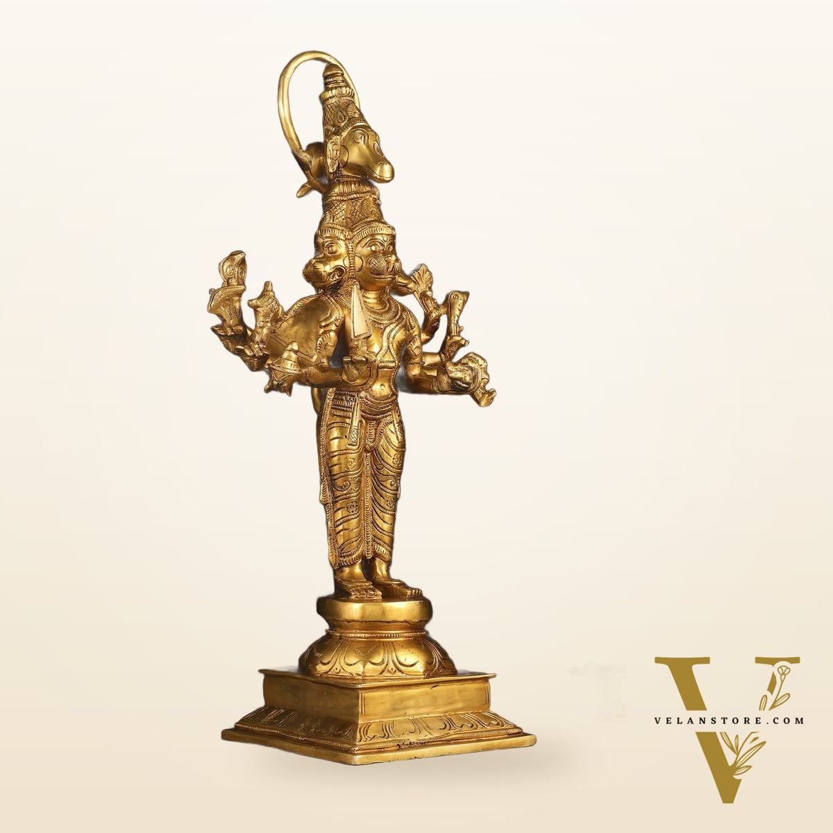 Brass Standing Lord Panchmukhi Hanuman Statue 22 inch