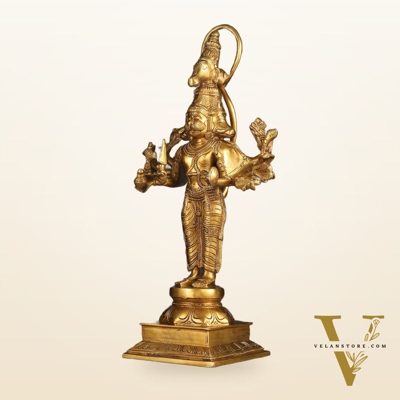 Brass Standing Lord Panchmukhi Hanuman Statue 22 inch