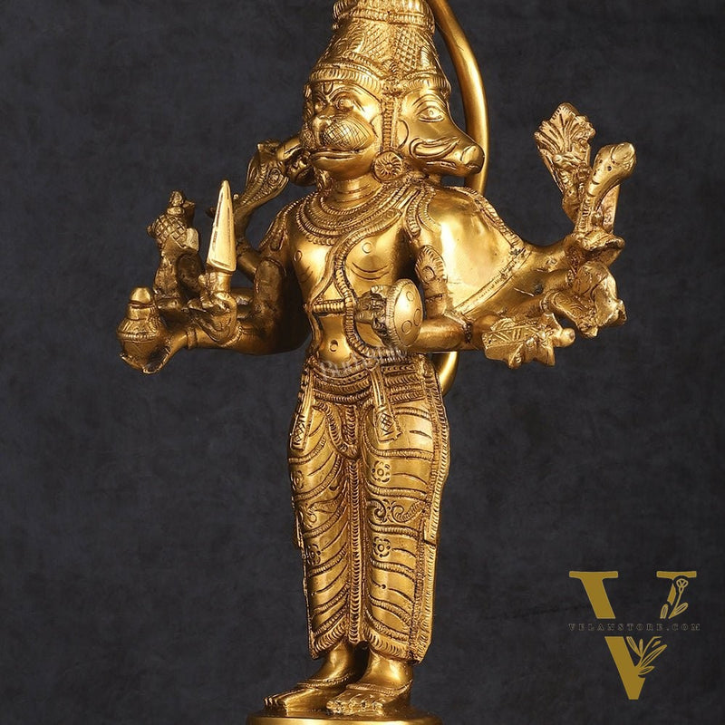 Brass Standing Lord Panchmukhi Hanuman Statue 22 inch