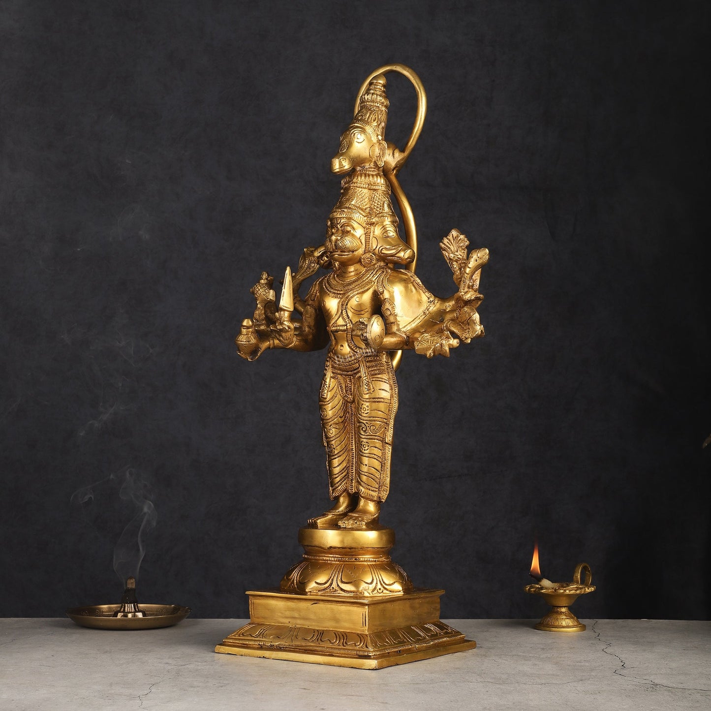 Brass Standing Lord Panchmukhi Hanuman Statue 22 inch