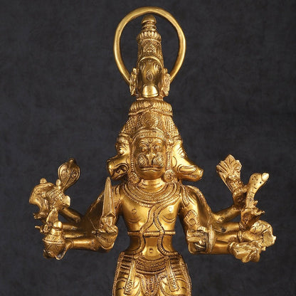 Brass Standing Lord Panchmukhi Hanuman Statue 22 inch