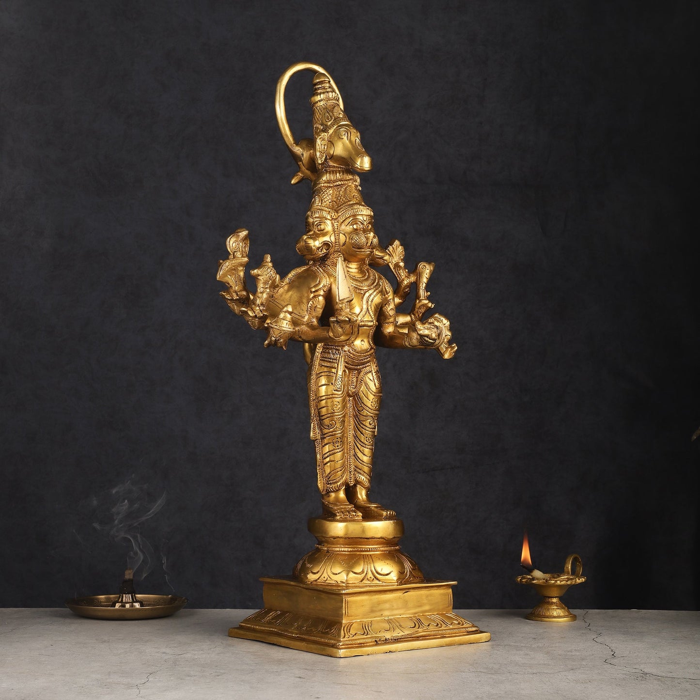 Brass Standing Lord Panchmukhi Hanuman Statue 22 inch