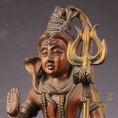 Brass Standing Lord Shiva Statue - Rustic finish - 18"