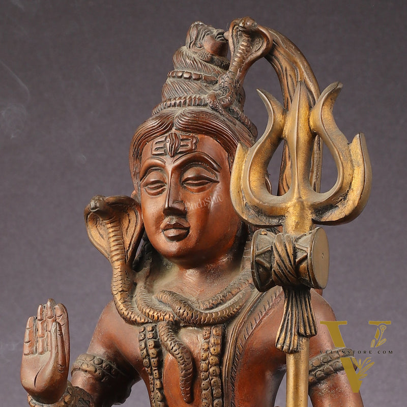 Brass Standing Lord Shiva Statue - Rustic finish - 18"