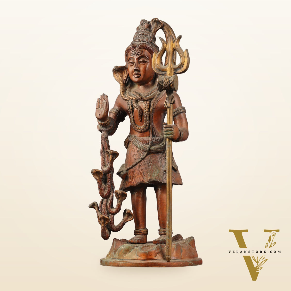 Brass Standing Lord Shiva Statue - Rustic finish - 18"