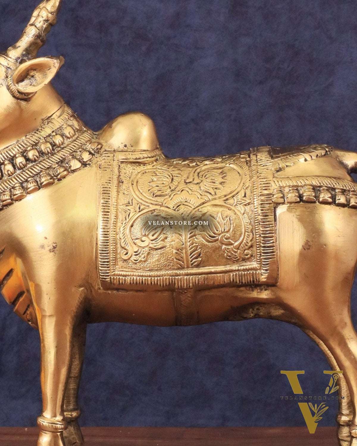 Brass Standing Nandi Statue in Golden Tone - 16"