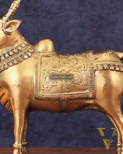 Brass Standing Nandi Statue in Golden Tone - 16"