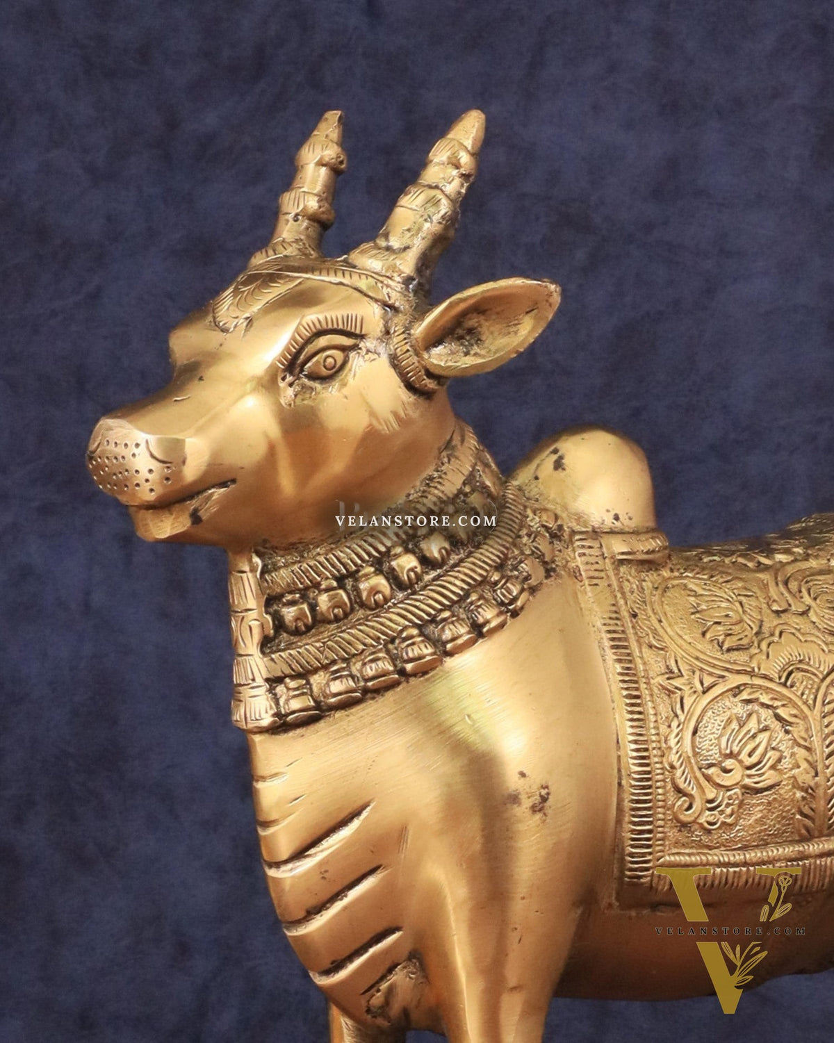 Brass Standing Nandi Statue in Golden Tone - 16"