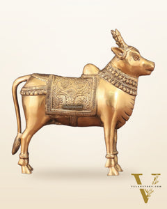 Brass Standing Nandi Statue in Golden Tone - 16"