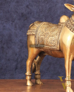 Brass Standing Nandi Statue in Golden Tone - 16"