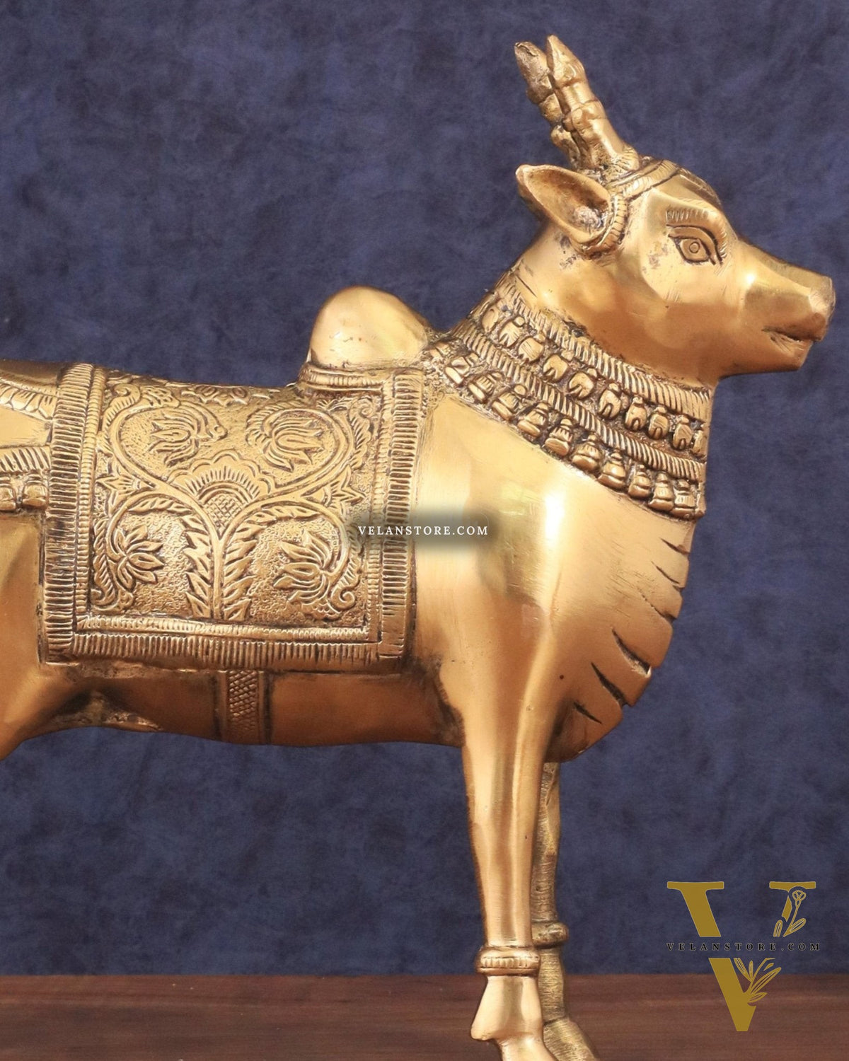Brass Standing Nandi Statue in Golden Tone - 16"