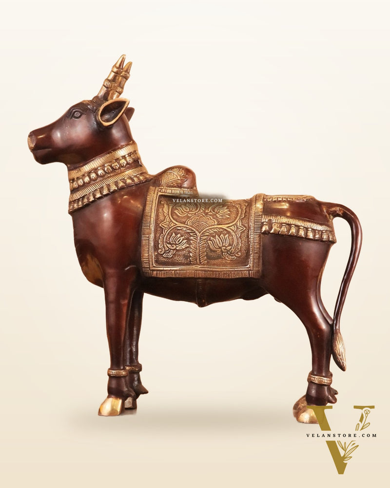 Brass Standing Nandi Statue in vintage Tone - 16"