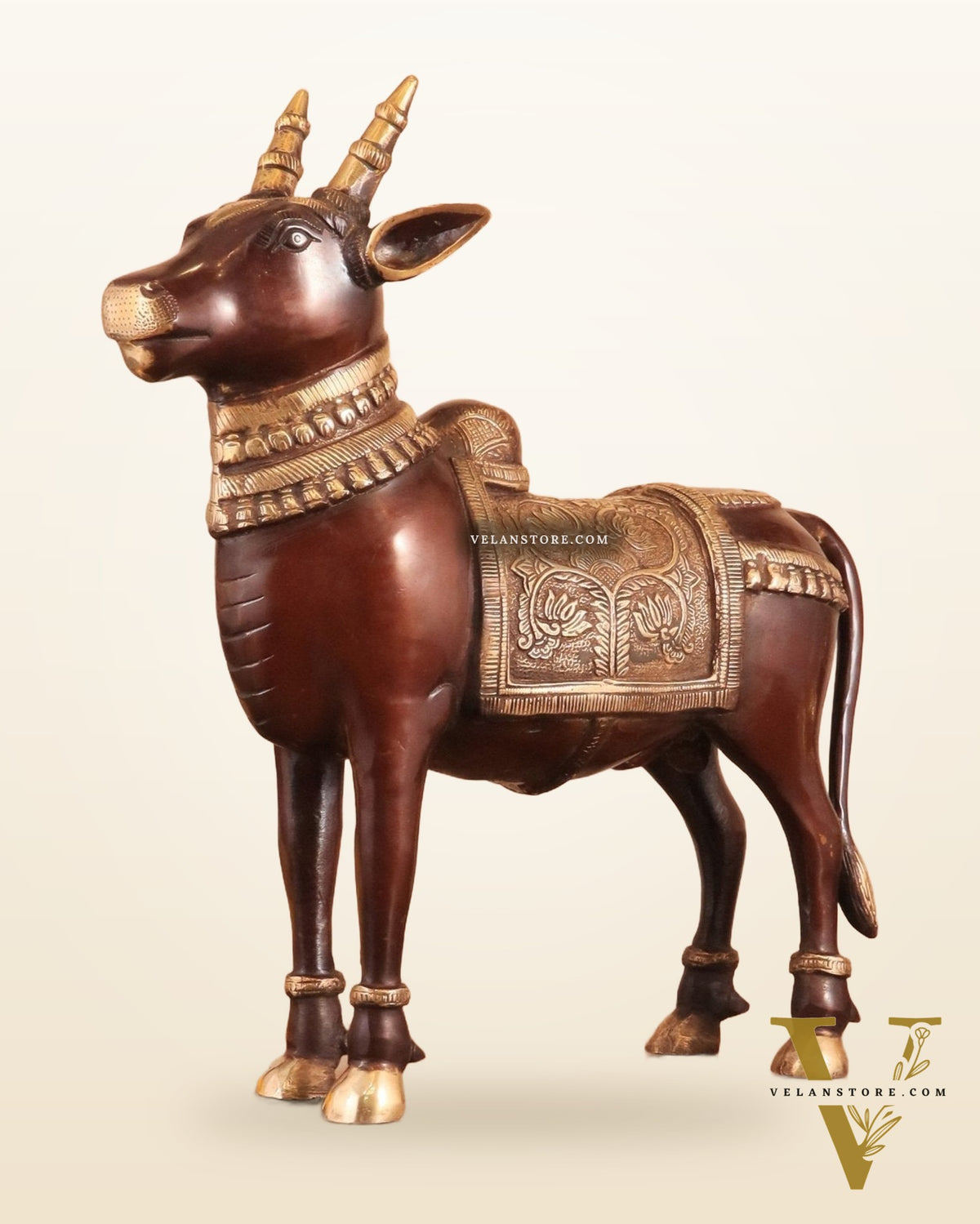 Brass Standing Nandi Statue in vintage Tone - 16"