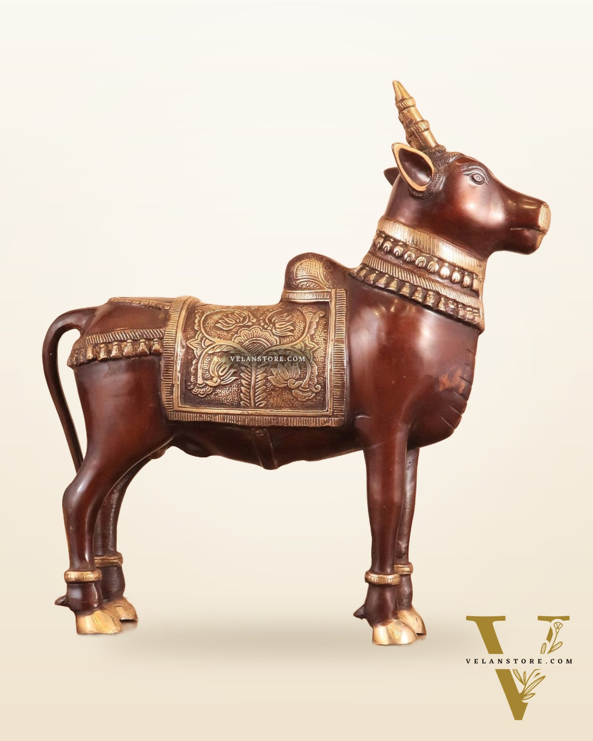 Brass Standing Nandi Statue in vintage Tone - 16"