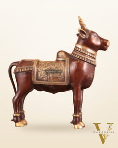 Brass Standing Nandi Statue in vintage Tone - 16"