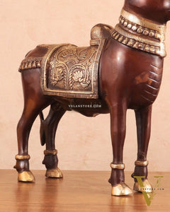 Brass Standing Nandi Statue in vintage Tone - 16"