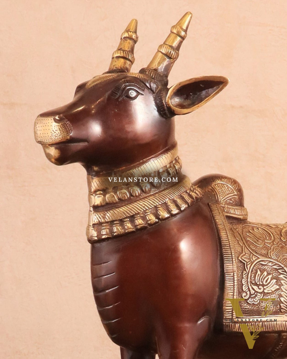 Brass Standing Nandi Statue in vintage Tone - 16"