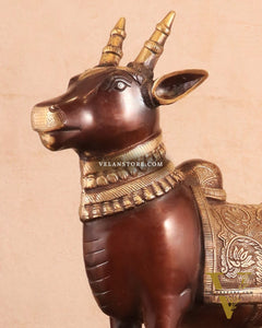 Brass Standing Nandi Statue in vintage Tone - 16"