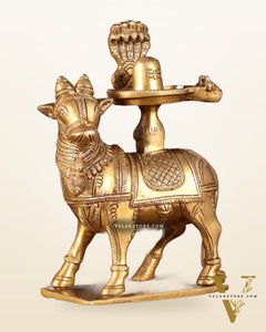 Brass standing Nandi with Shiva Lingam | 7 inch