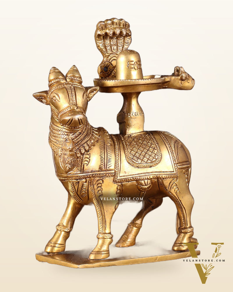 Brass standing Nandi with Shiva Lingam | 7 inch