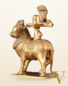 Brass standing Nandi with Shiva Lingam | 7 inch