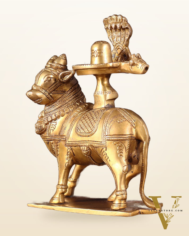 Brass standing Nandi with Shiva Lingam | 7 inch