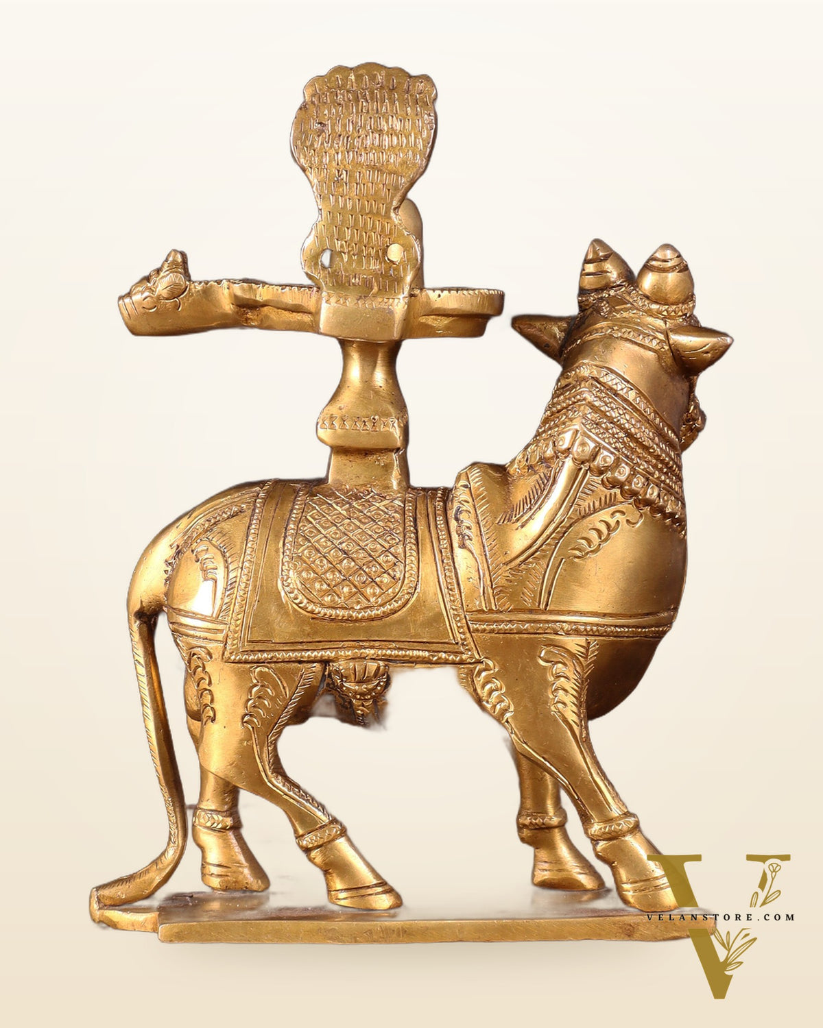 Brass standing Nandi with Shiva Lingam | 7 inch