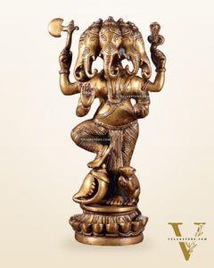 Brass Standing Panchmukhi Ganesha Statue 12 inch