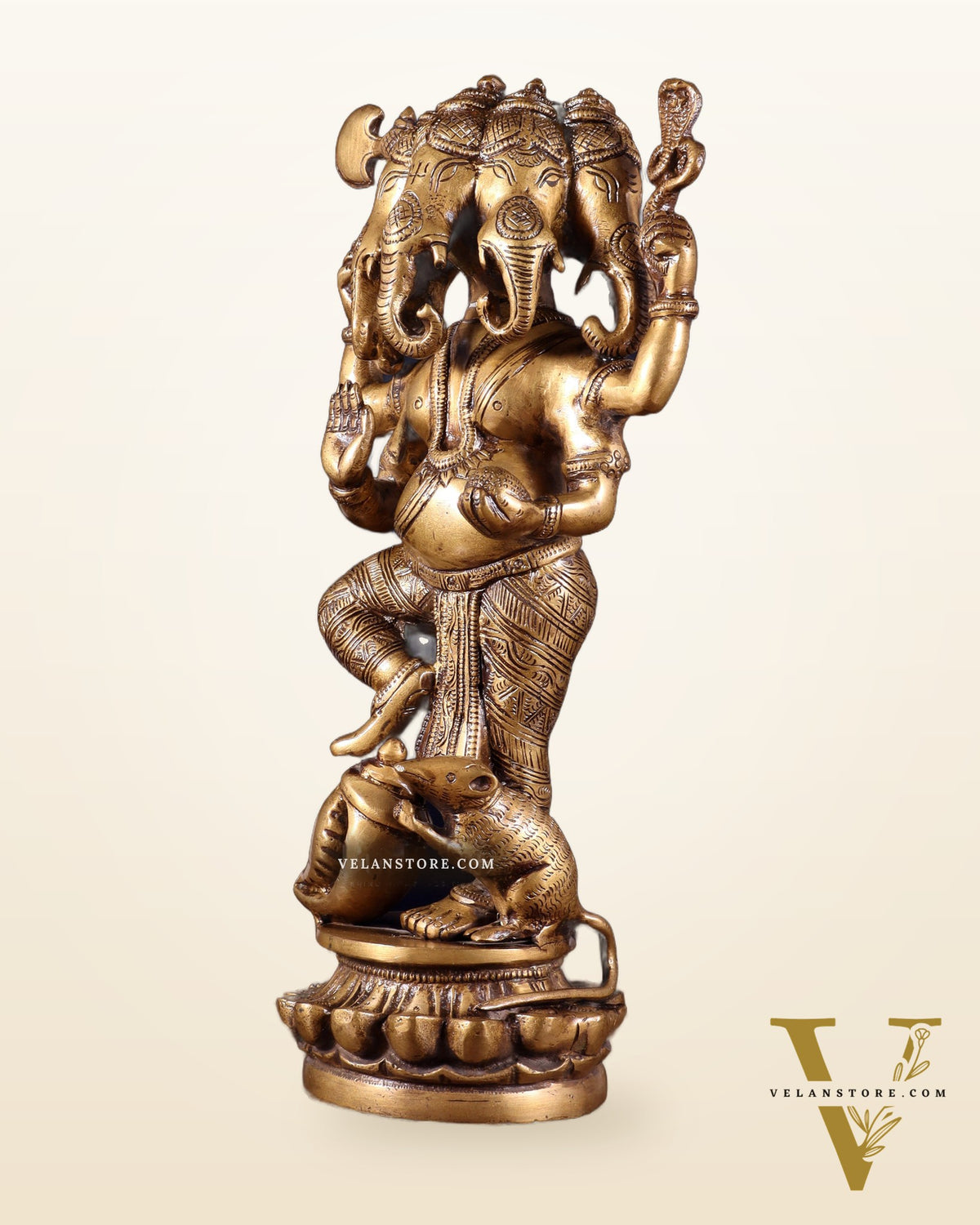 Brass Standing Panchmukhi Ganesha Statue 12 inch