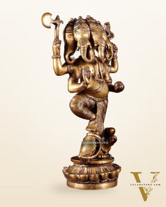 Brass Standing Panchmukhi Ganesha Statue 12 inch