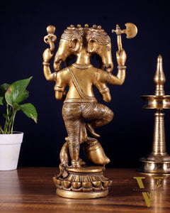 Brass Standing Panchmukhi Ganesha Statue 12 inch