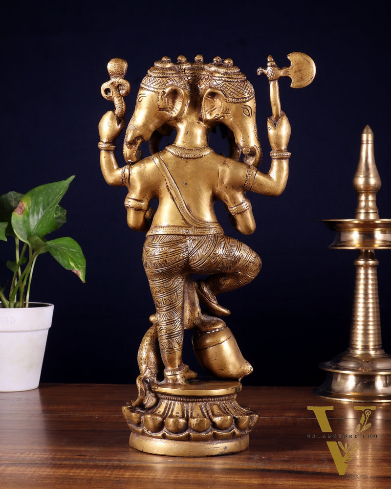 Brass Standing Panchmukhi Ganesha Statue 12 inch