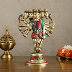 Brass Standing Panchmukhi Hanuman Idol 12 inch with stonework