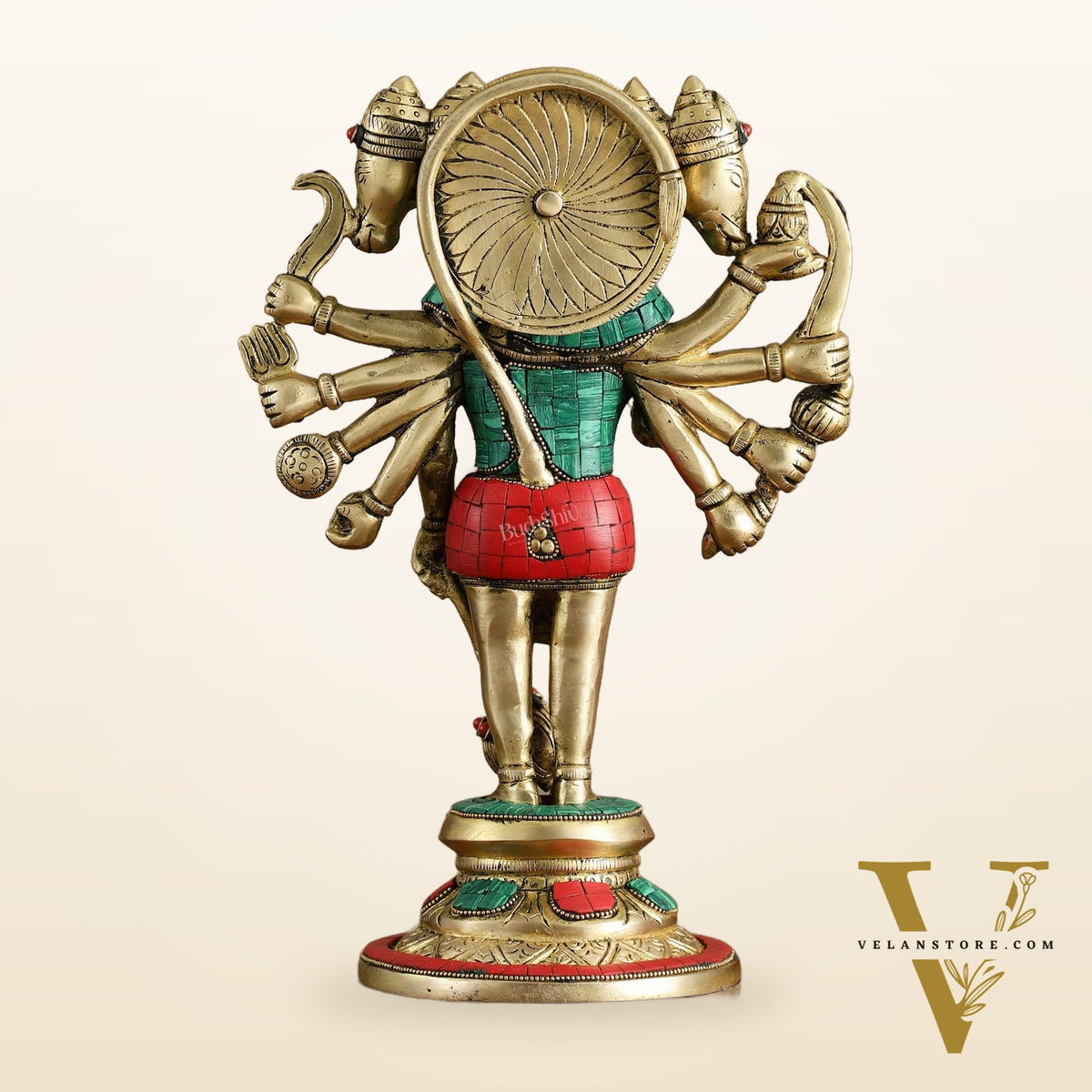 Brass Standing Panchmukhi Hanuman Idol 12 inch with stonework