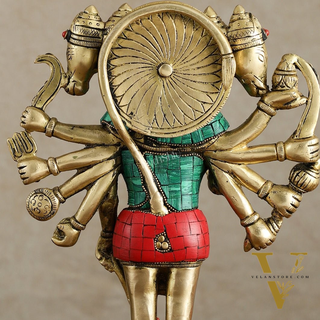Brass Standing Panchmukhi Hanuman Idol 12 inch with stonework