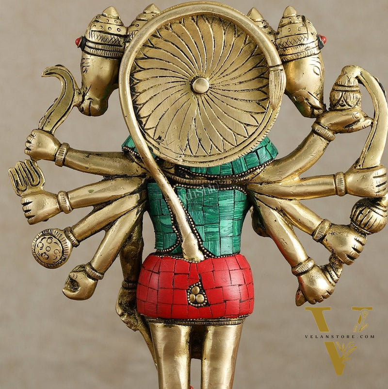 Brass Standing Panchmukhi Hanuman Idol 12 inch with stonework