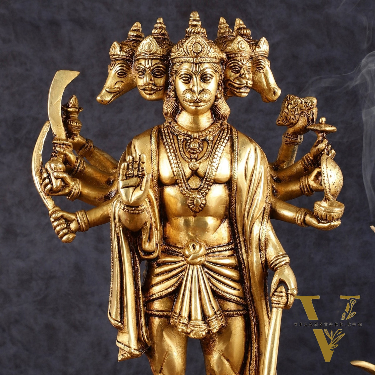 Brass Standing Panchmukhi Hanuman idol 14"