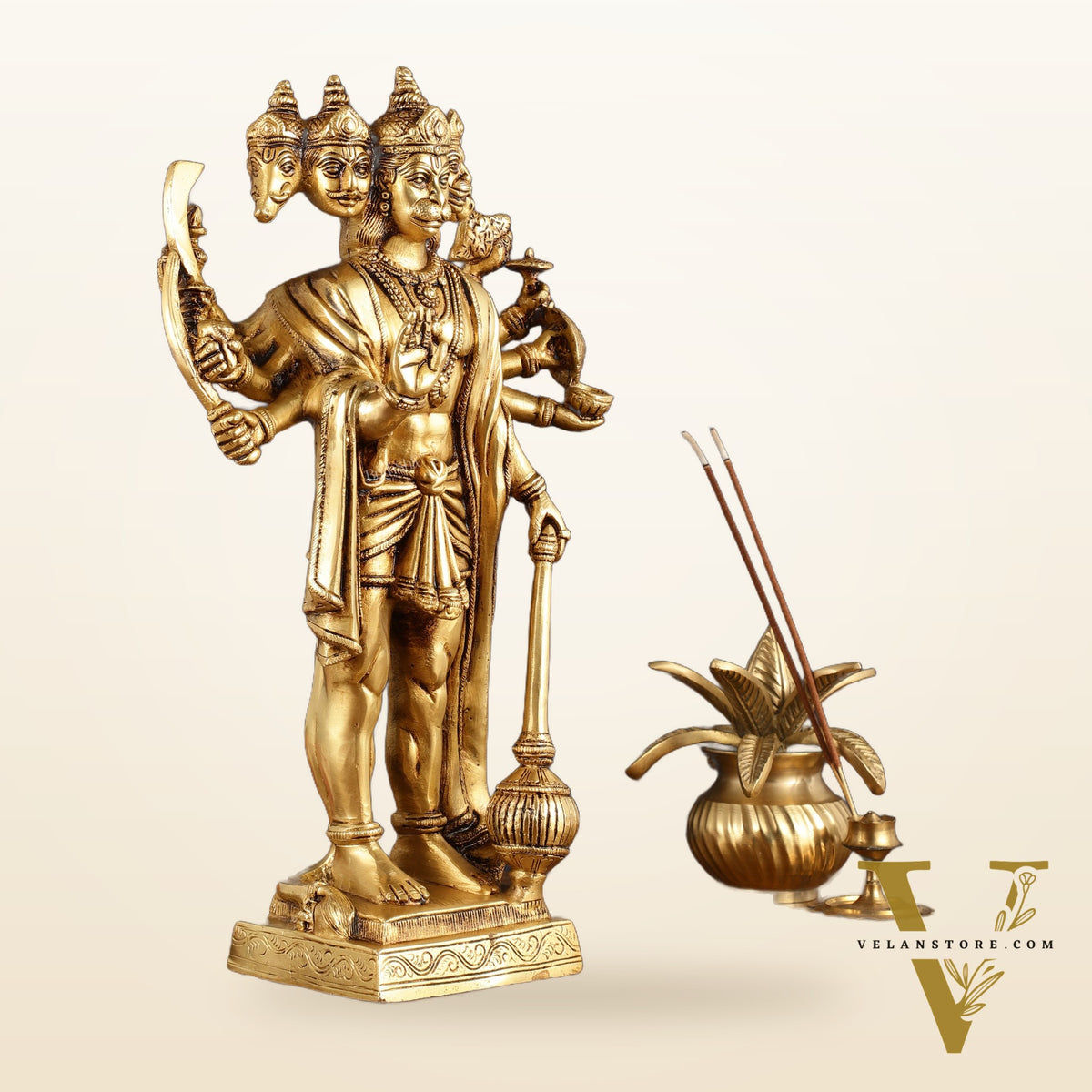 Brass Standing Panchmukhi Hanuman idol 14"