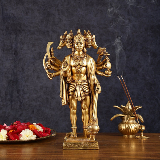 Brass Standing Panchmukhi Hanuman idol 14"