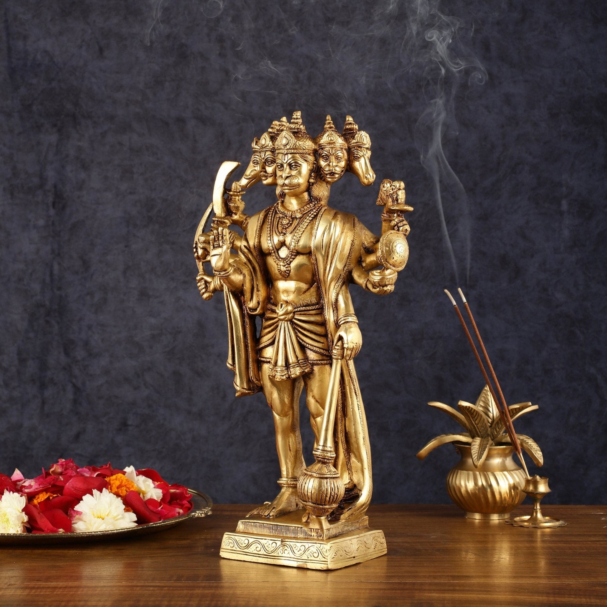 Brass Standing Panchmukhi Hanuman idol 14"