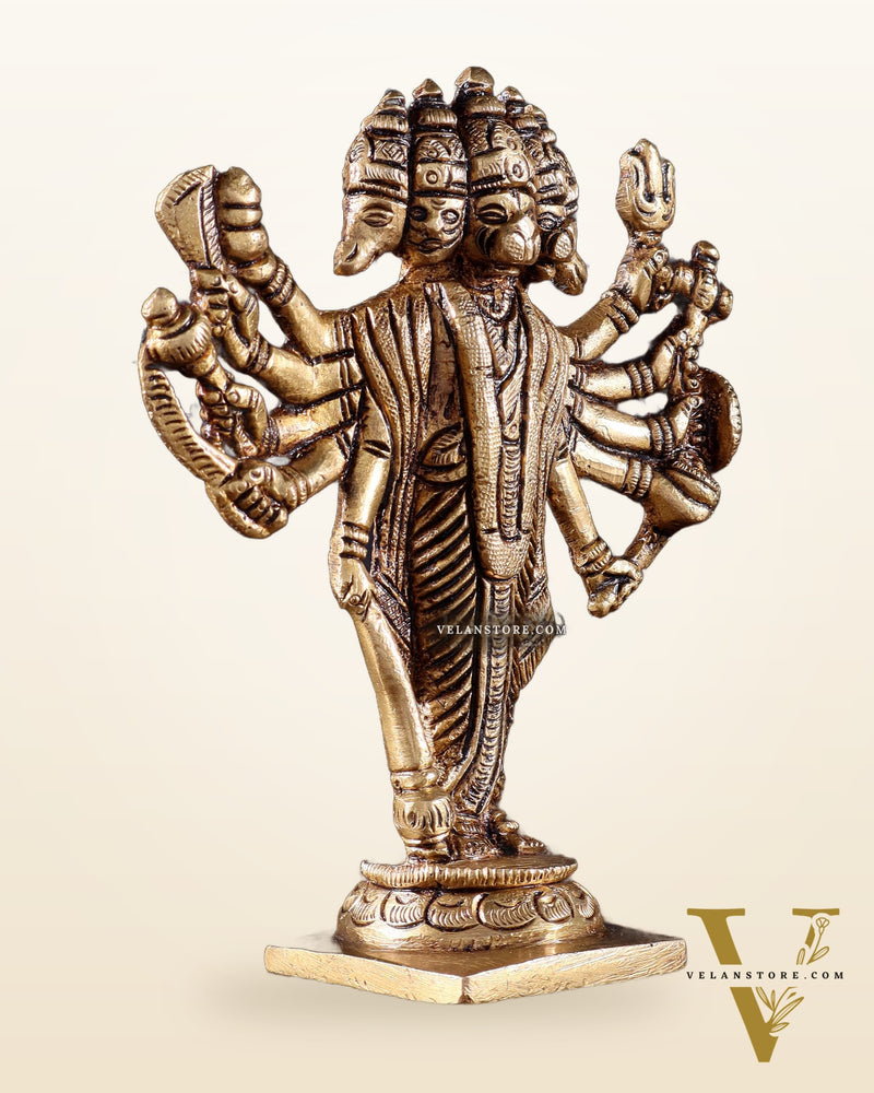 Brass Standing Panchmukhi Hanuman Idol - 5.5" Height