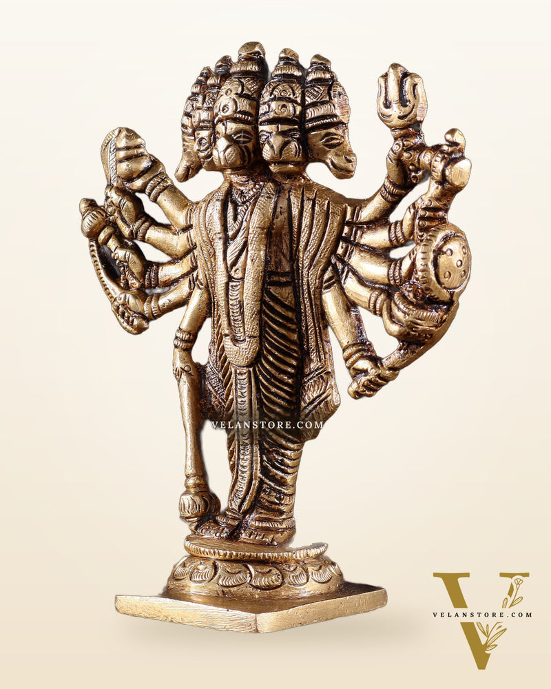 Brass Standing Panchmukhi Hanuman Idol - 5.5" Height