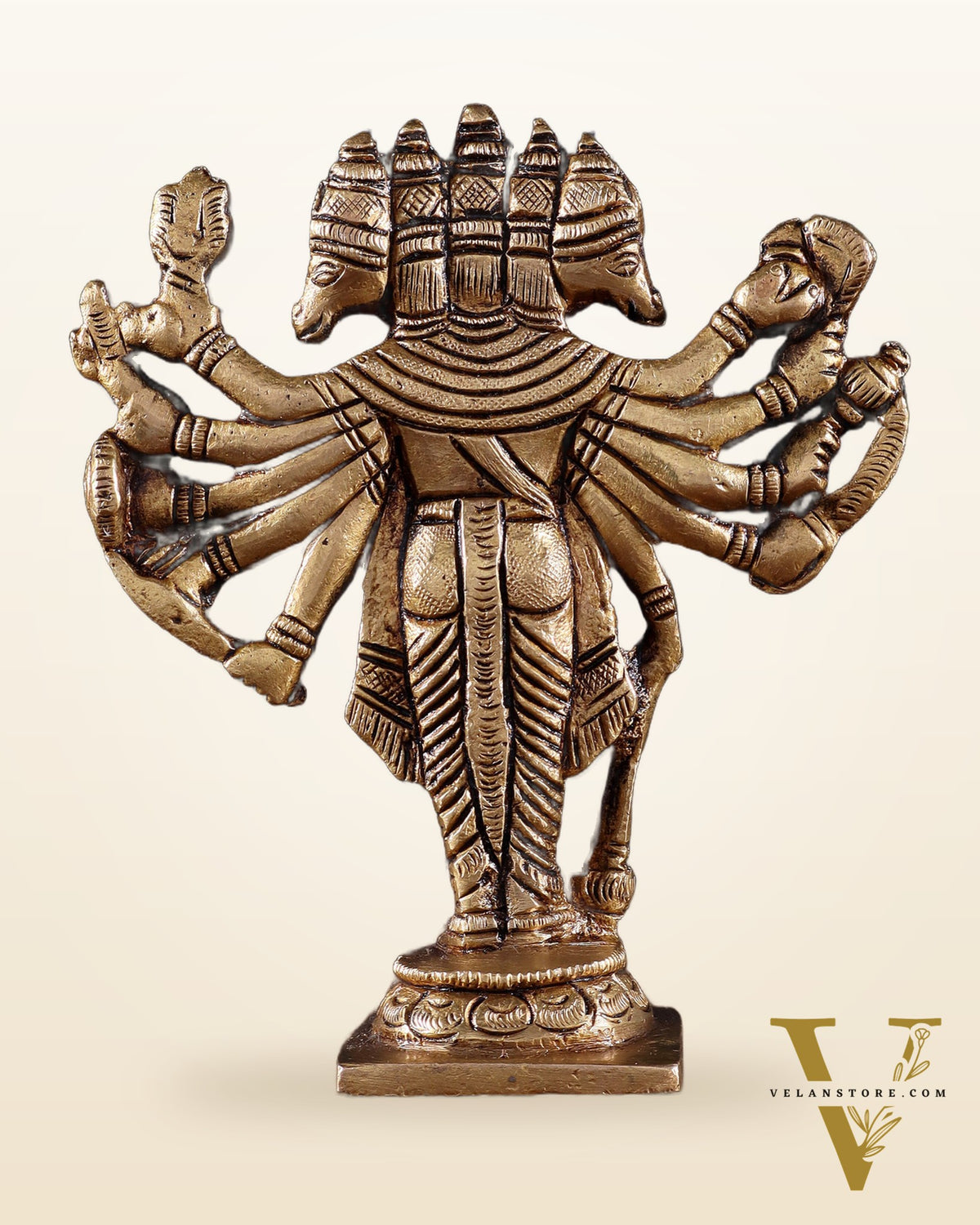 Brass Standing Panchmukhi Hanuman Idol - 5.5" Height