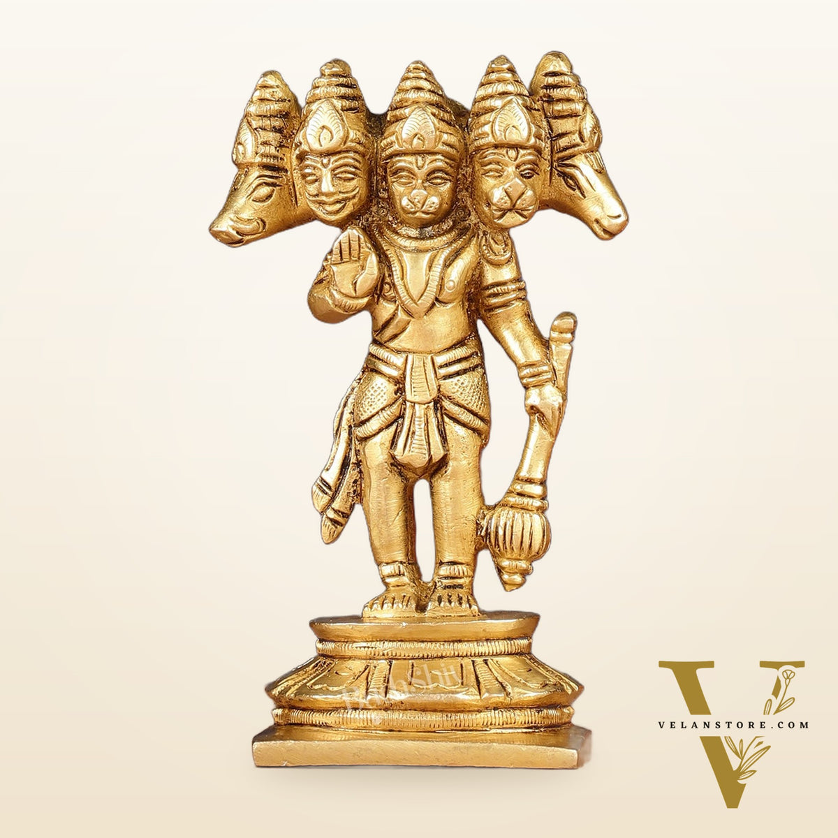 Brass Standing Panchmukhi Hanuman Murti | Height 5.5 inch matte
