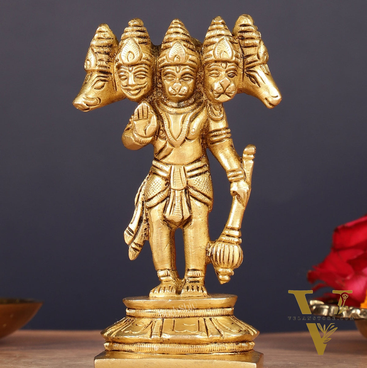 Brass Standing Panchmukhi Hanuman Murti | Height 5.5 inch matte