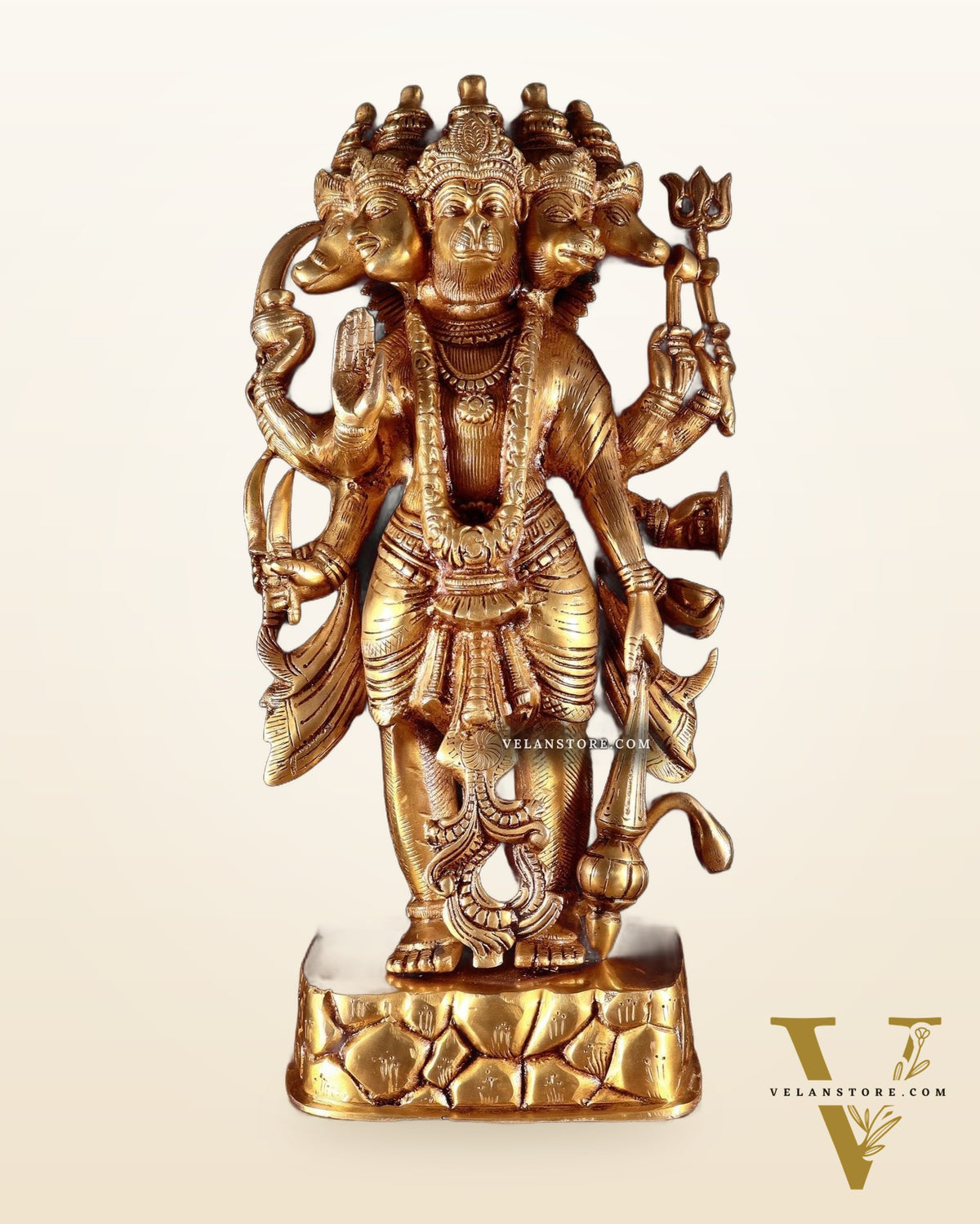 Brass standing Panchmukhi Hanuman Statue  - 17.5 Inches