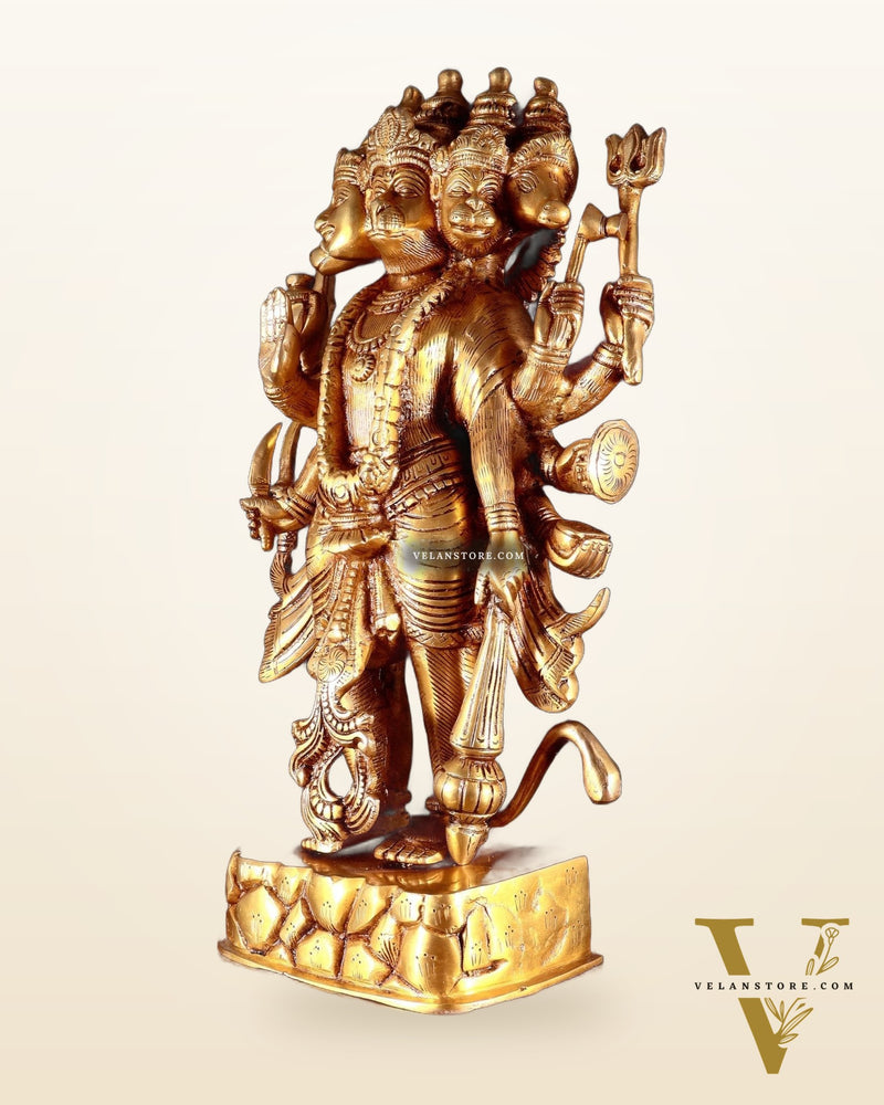 Brass standing Panchmukhi Hanuman Statue  - 17.5 Inches